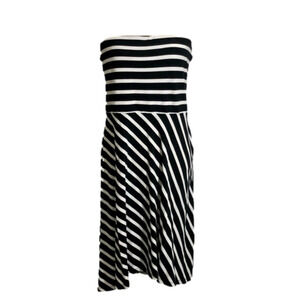 Loft by Ann Taylor Strapless Black & White High-low MIDI Dress with shelf bra. L